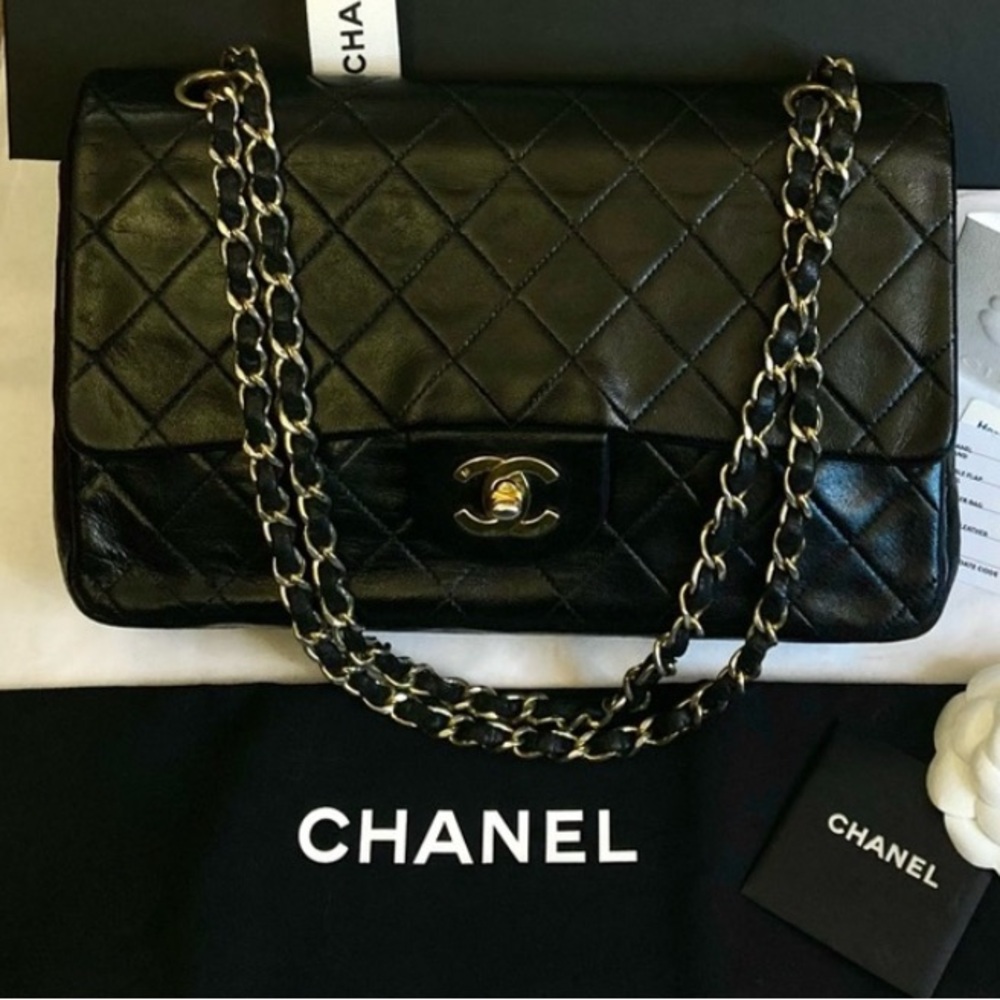Chanel Vintage Classic Double Flap Lambskin Leather Shoulder Bag - Picture 15 of 16